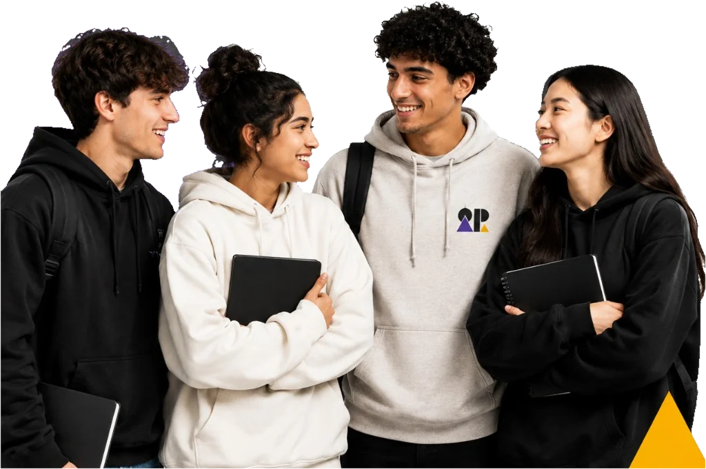 Quatro estudantes de Psicologia conversando